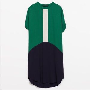NWT ZARA COLORBLOCK NAVY GREEN TUNIC TOP DRESS